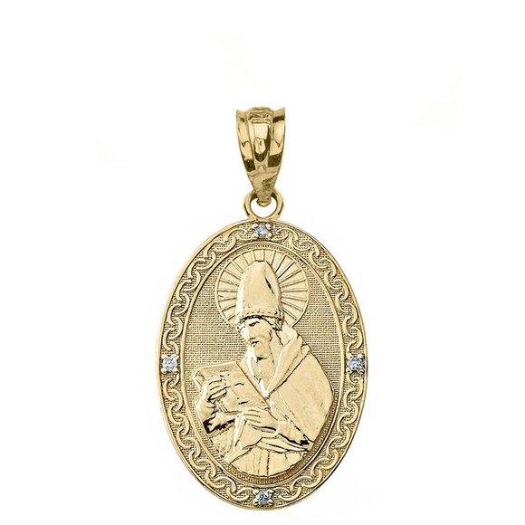 10K Gold Diamond Saint Augustine Oval Small Pendant